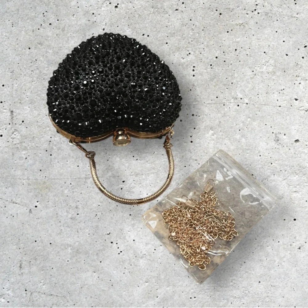 Ramla Heart Shaped Crystal Clutch Crossbody